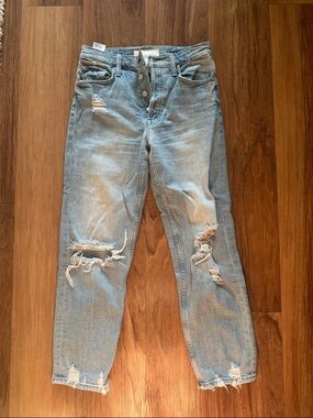 MOTHER Light Blue Denim Jeans with Leather Patch